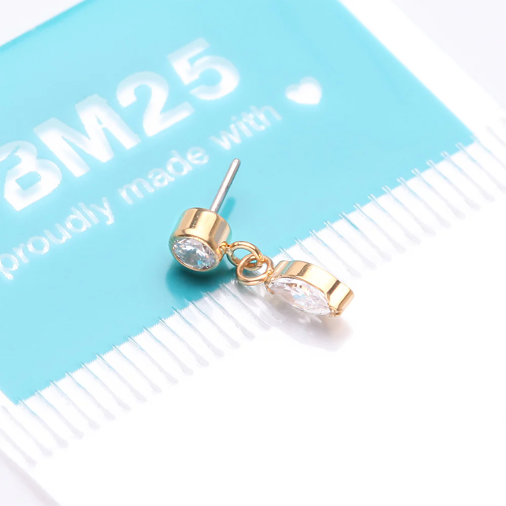 Implant Grade Titanium OneFit Threadless Golden Bezel Set Marquise Dangle Sparkle Top Part - Image 5