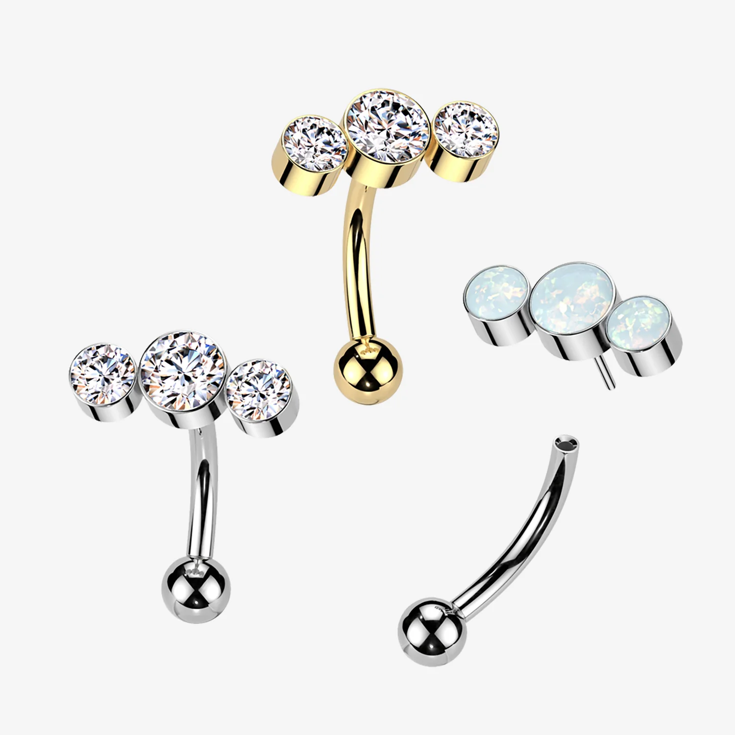 Implant Grade Titanium OneFit Threadless Golden Bubble Trio Sparkle Top Curved Barbell - Image 2
