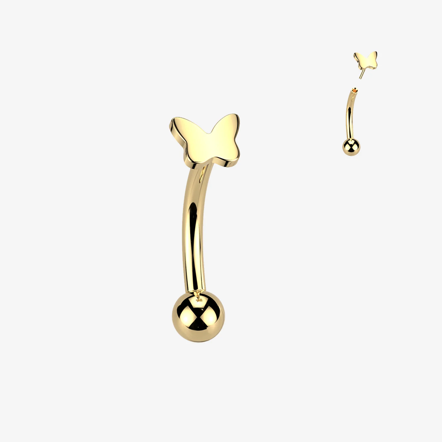 Implant Grade Titanium OneFit Threadless Golden Butterfly Icon Top Curved Barbell