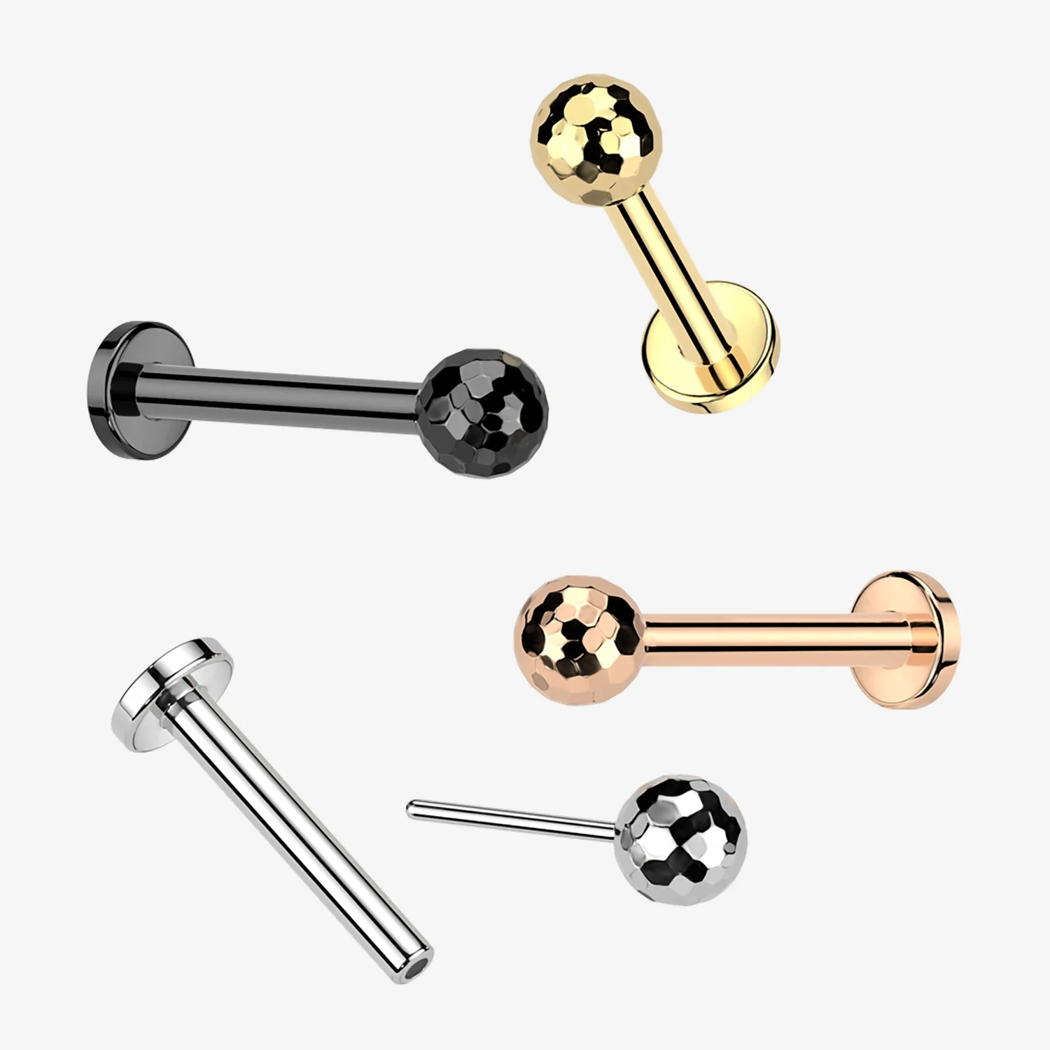 Implant Grade Titanium OneFit Threadless Golden Multi-Faceted Top Flat Back Labret - Image 2