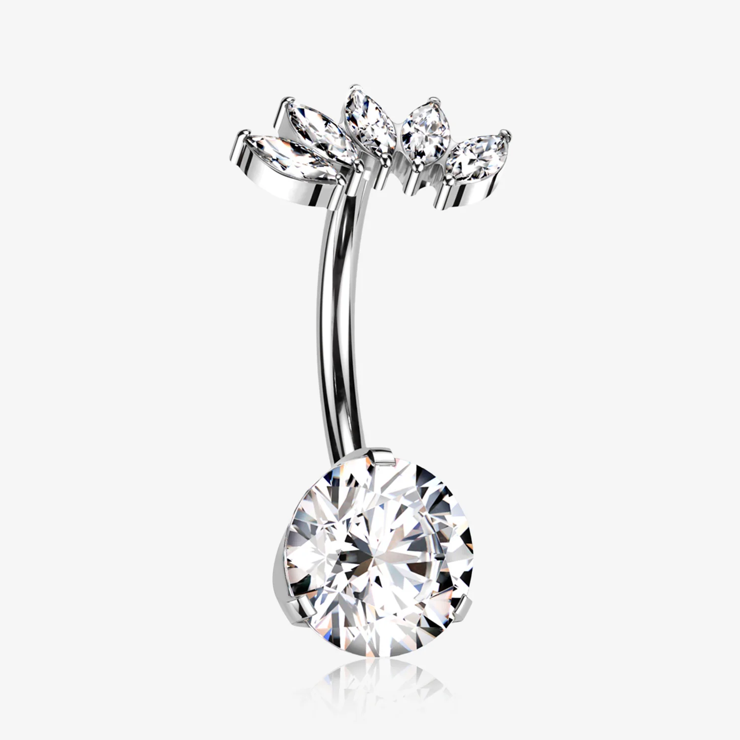 Implant Grade Titanium OneFit Threadless Marquise Curve Top Belly Button Ring