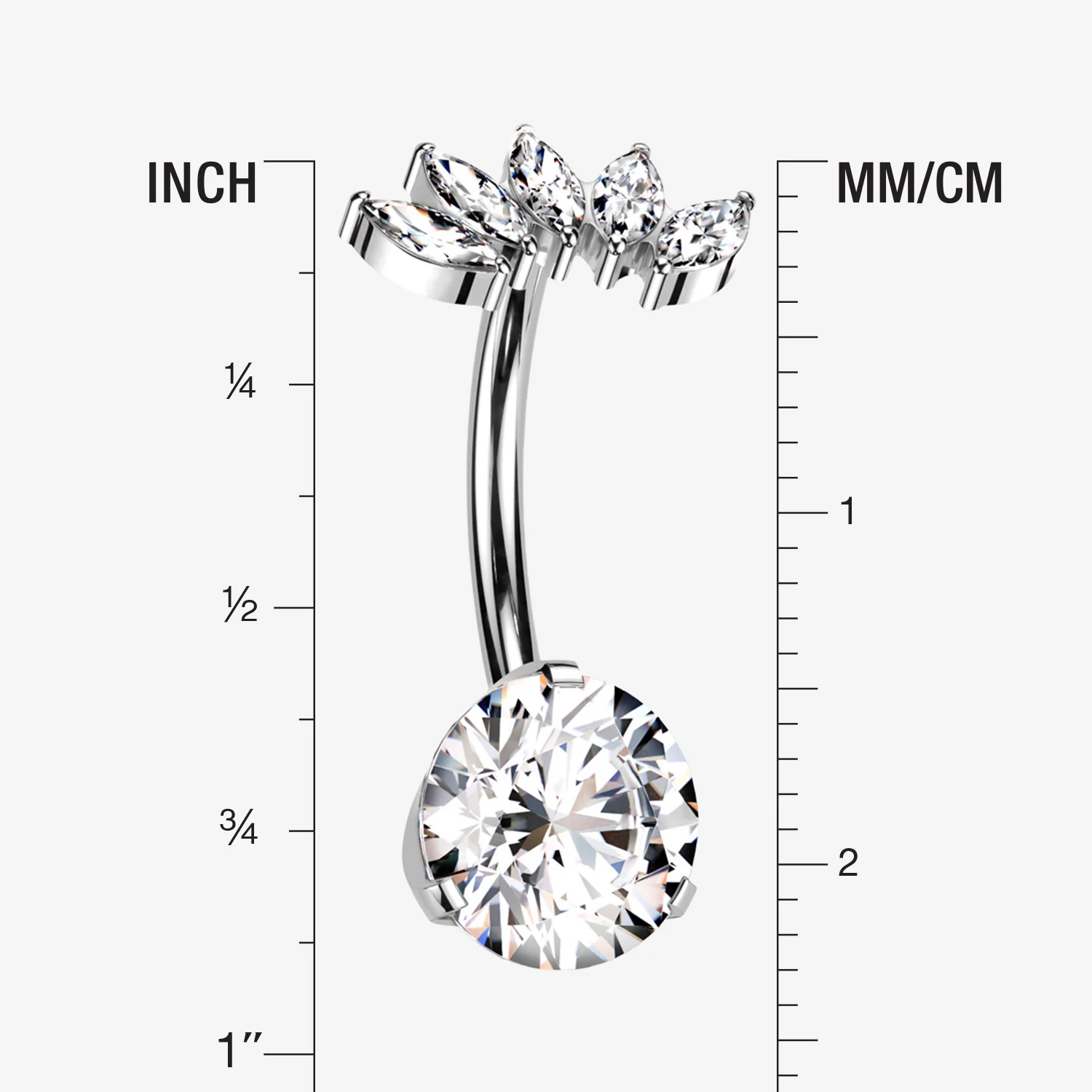 Implant Grade Titanium OneFit Threadless Marquise Curve Top Belly Button Ring - Image 2