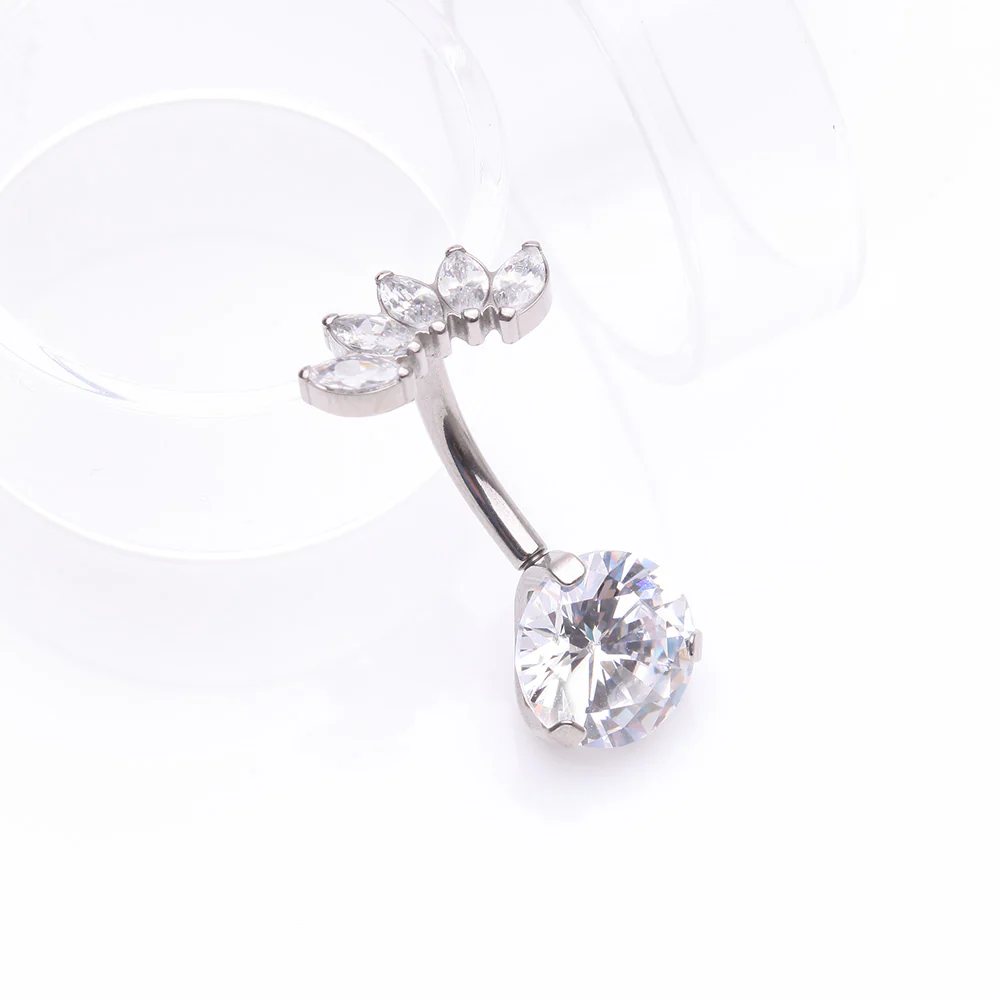 Implant Grade Titanium OneFit Threadless Marquise Curve Top Belly Button Ring - Image 3