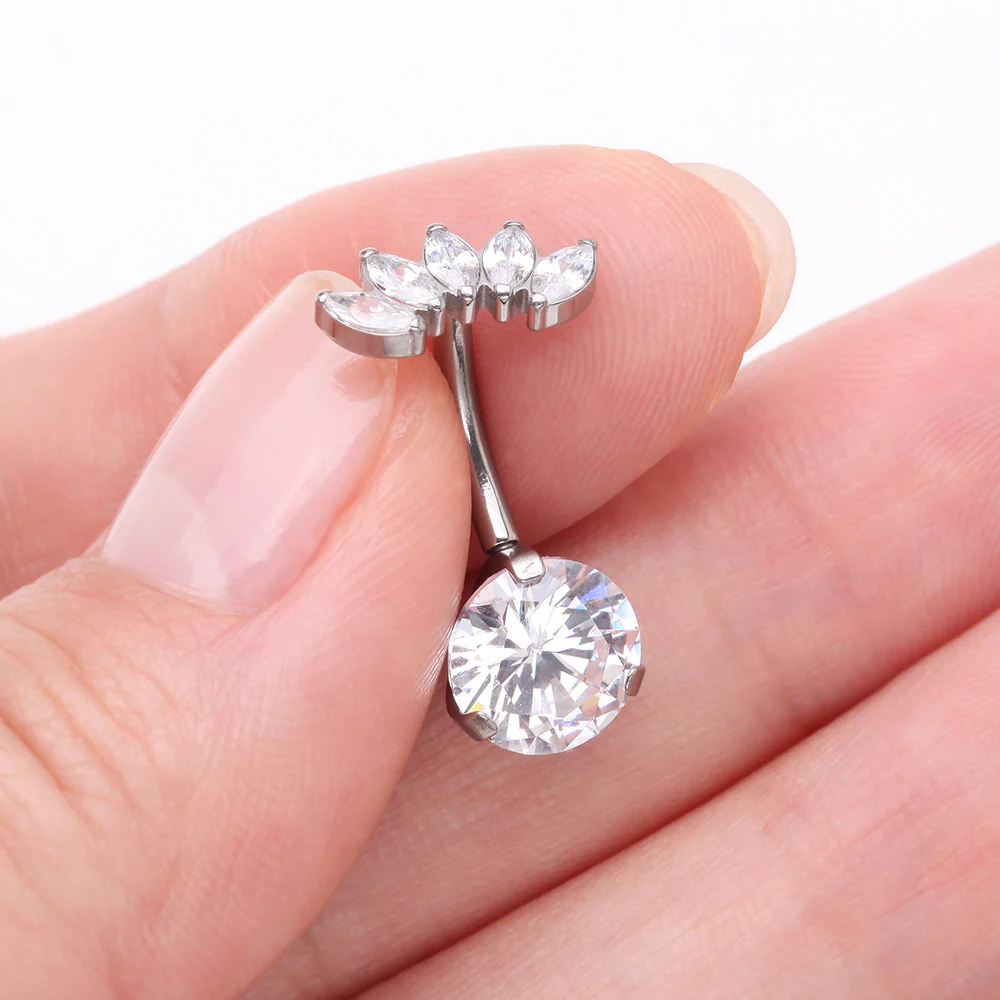 Implant Grade Titanium OneFit Threadless Marquise Curve Top Belly Button Ring - Image 4