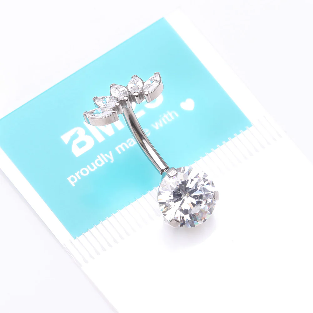 Implant Grade Titanium OneFit Threadless Marquise Curve Top Belly Button Ring - Image 5
