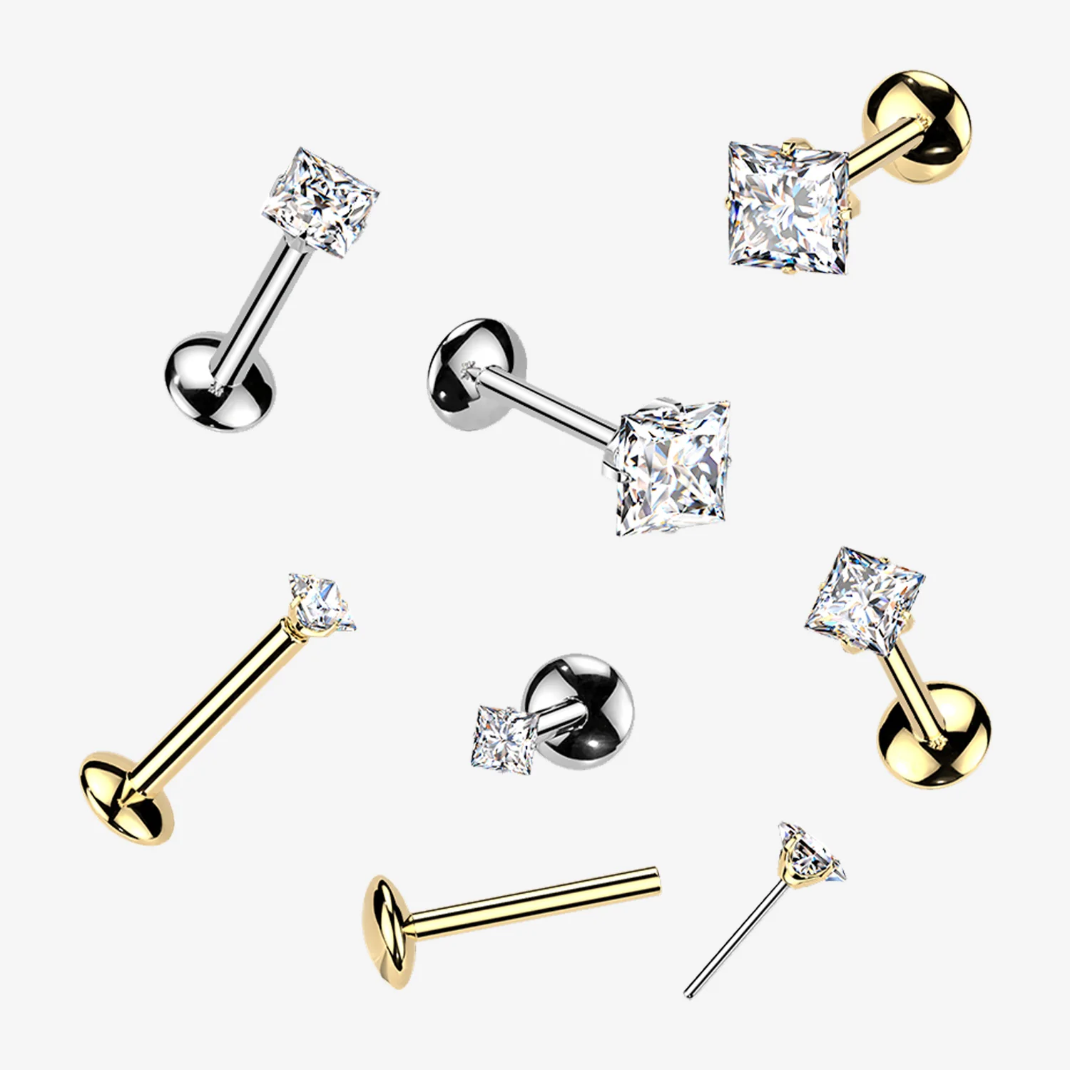 Implant Grade Titanium OneFit Threadless Moissanite Diamante Sparkle Flat Back Labret Stud - Image 2