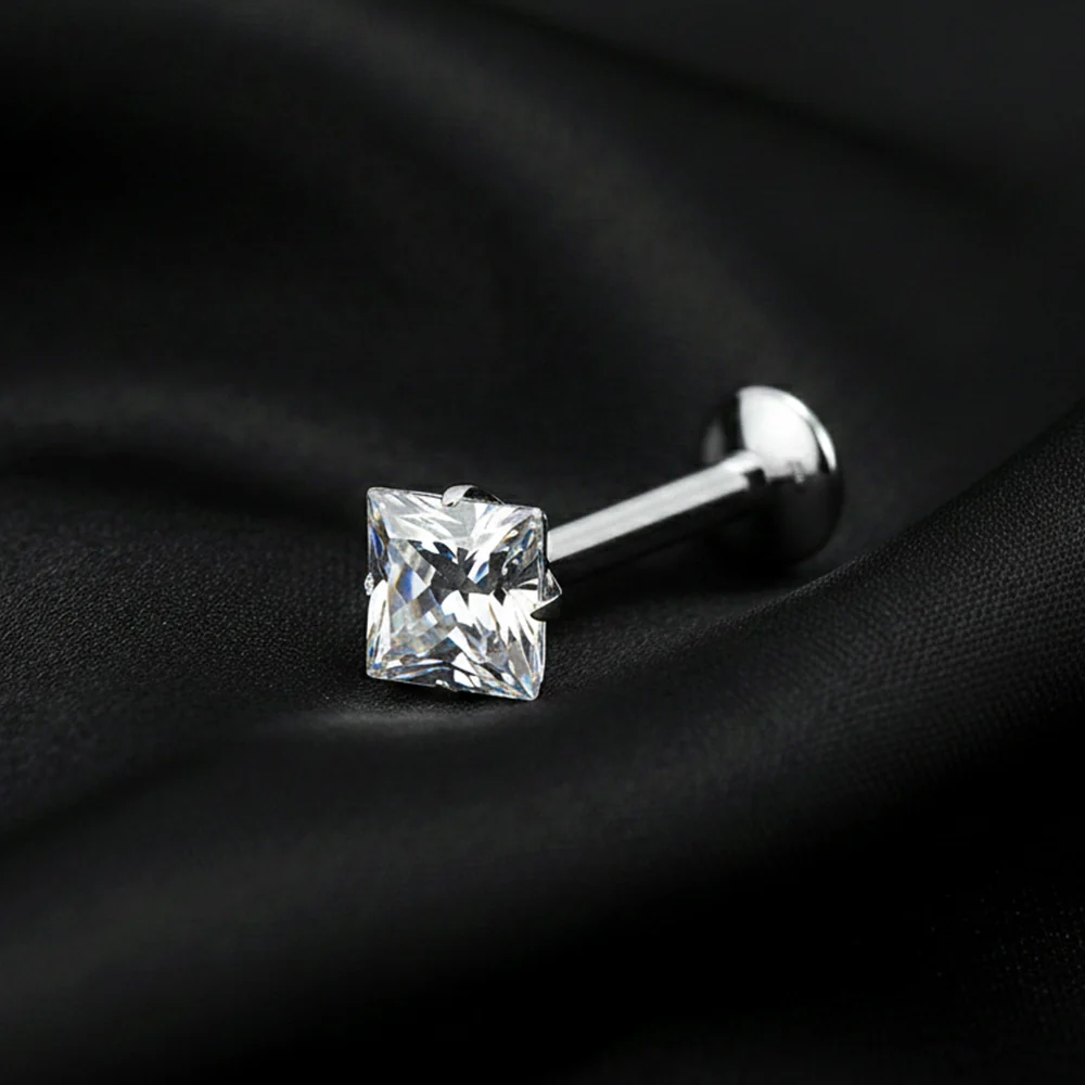 Implant Grade Titanium OneFit Threadless Moissanite Diamante Sparkle Flat Back Labret Stud - Image 3