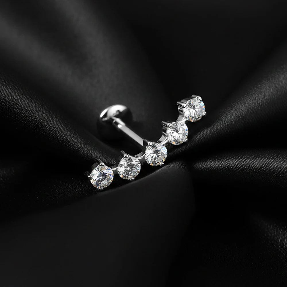 Implant Grade Titanium OneFit Threadless Moissanite Journey Sparkle Flat Back Labret Stud - Image 3