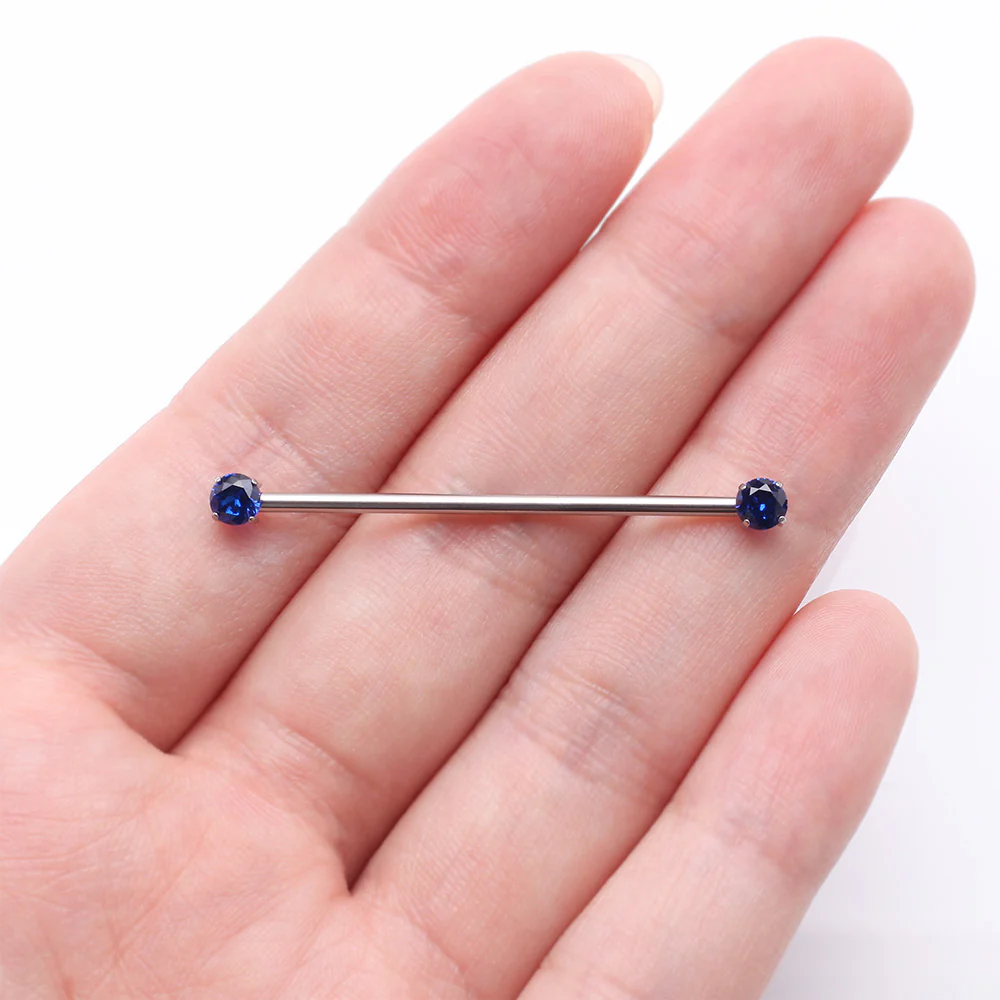 Implant Grade Titanium OneFit Threadless Prong Gem Sparkle Industrial Barbell - Image 3