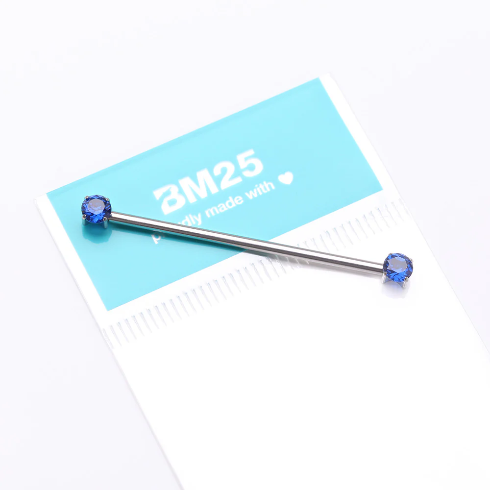 Implant Grade Titanium OneFit Threadless Prong Gem Sparkle Industrial Barbell - Image 4