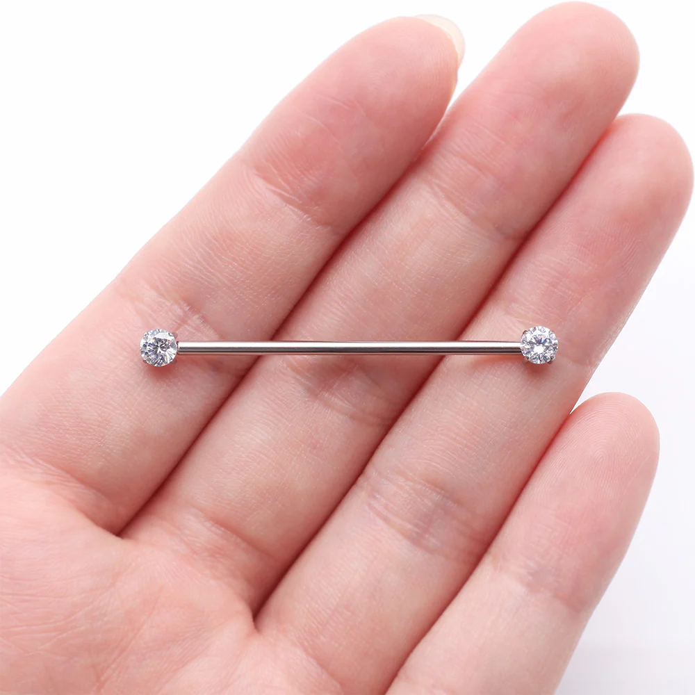 Implant Grade Titanium OneFit Threadless Prong Gem Sparkle Industrial Barbell - Image 3