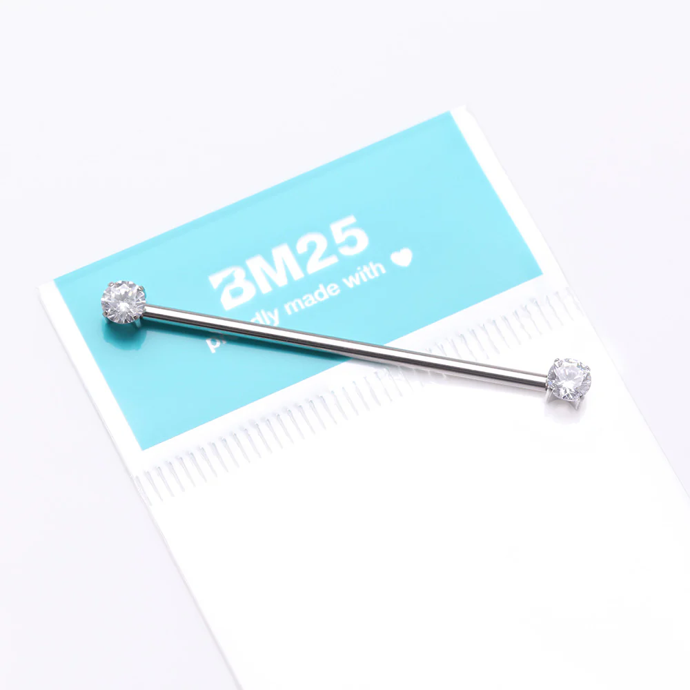 Implant Grade Titanium OneFit Threadless Prong Gem Sparkle Industrial Barbell - Image 4