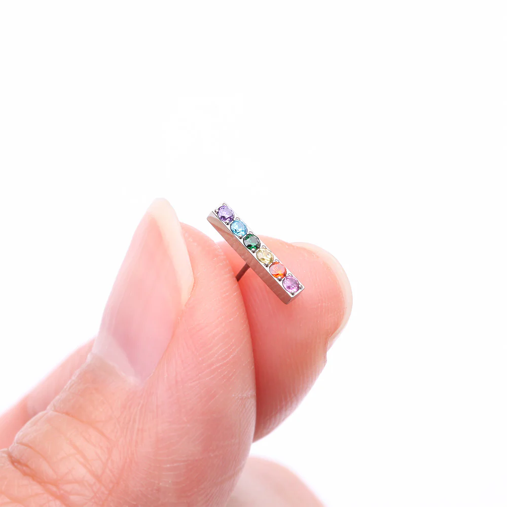 Implant Grade Titanium OneFit Threadless Rainbow Multi-Gem Sparkle Bar Top Part - Image 3