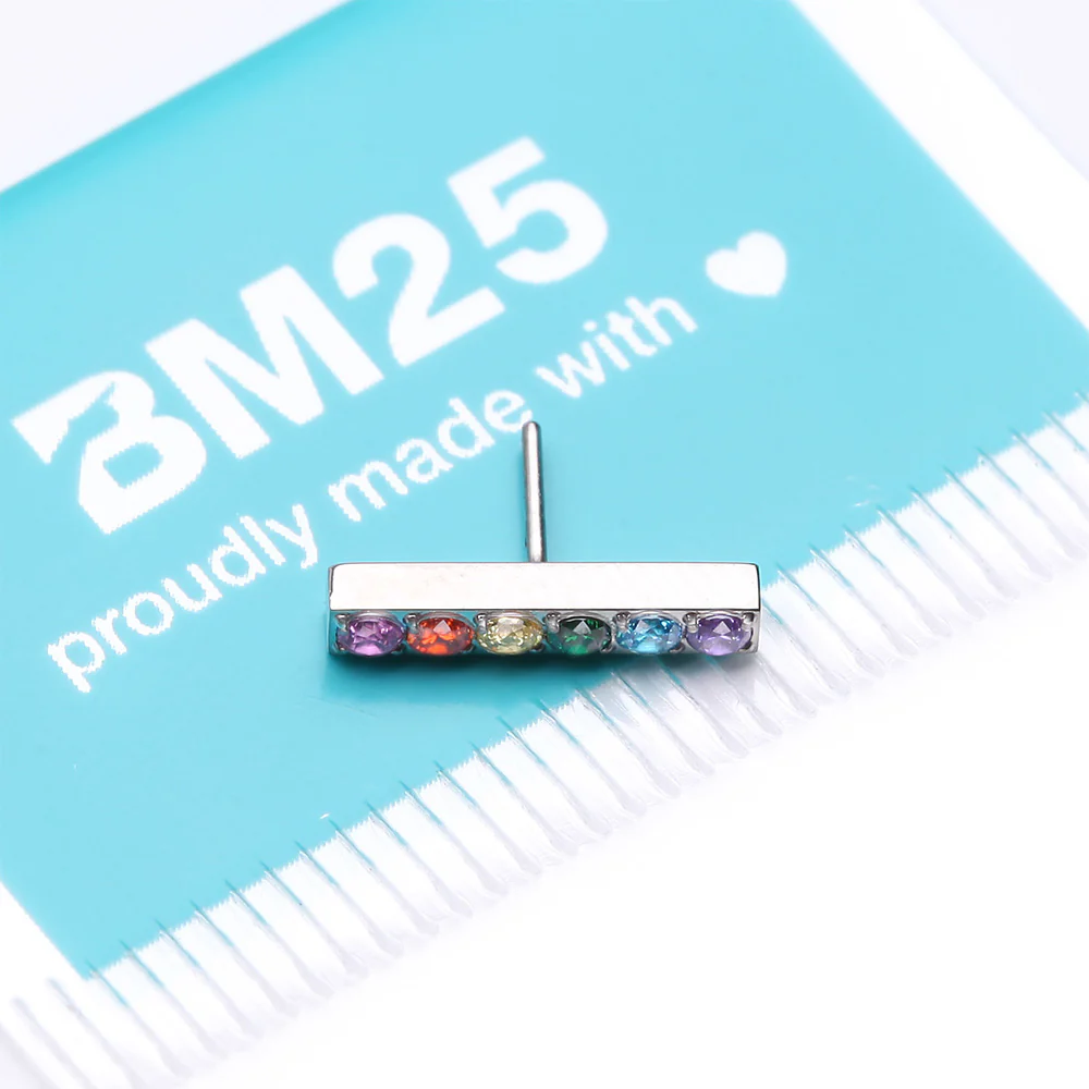 Implant Grade Titanium OneFit Threadless Rainbow Multi-Gem Sparkle Bar Top Part - Image 4