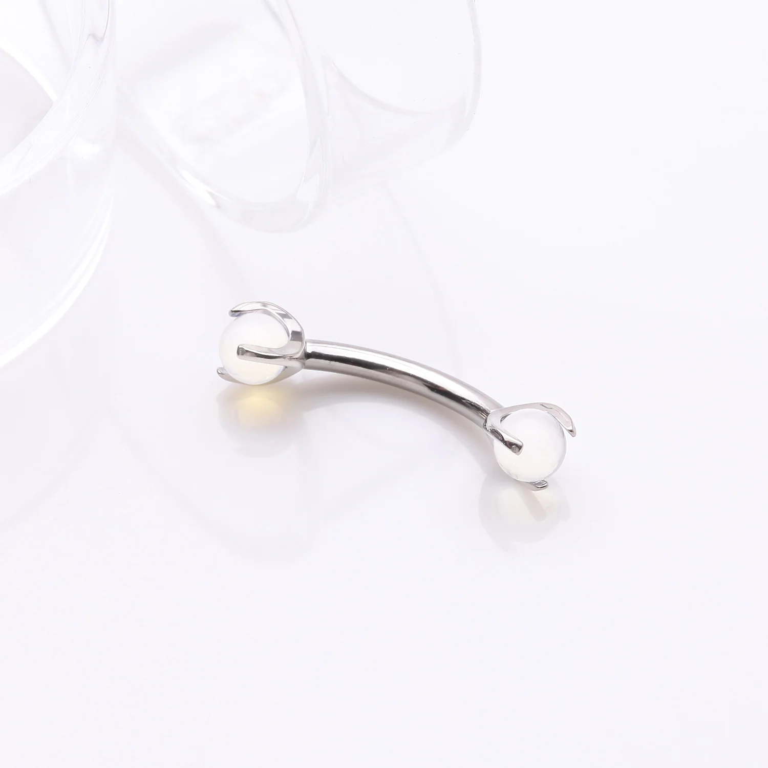 Implant Grade Titanium Opalite Stone Ball Claw Prong Internally Threaded Curved Barbell - Image 2