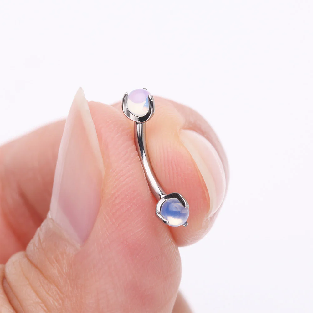 Implant Grade Titanium Opalite Stone Ball Claw Prong Internally Threaded Curved Barbell - Image 3