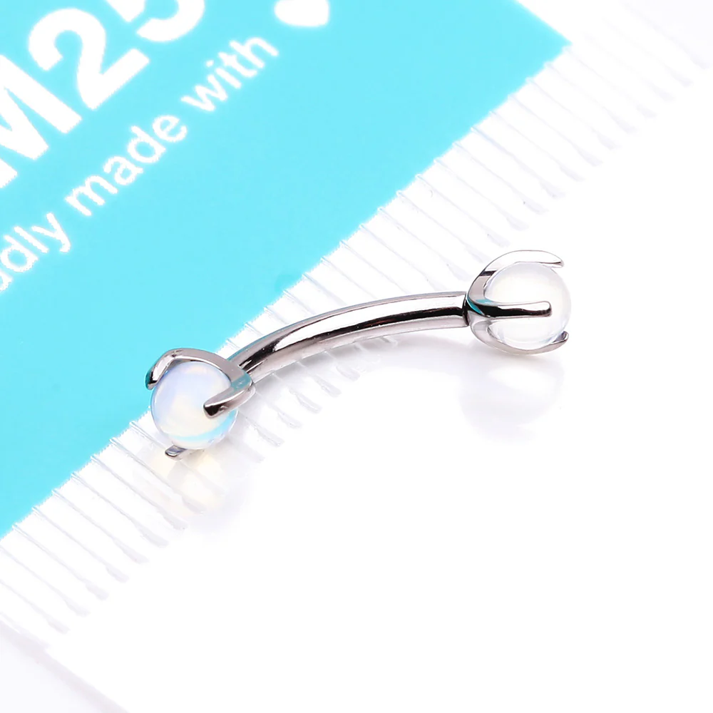 Implant Grade Titanium Opalite Stone Ball Claw Prong Internally Threaded Curved Barbell - Image 5