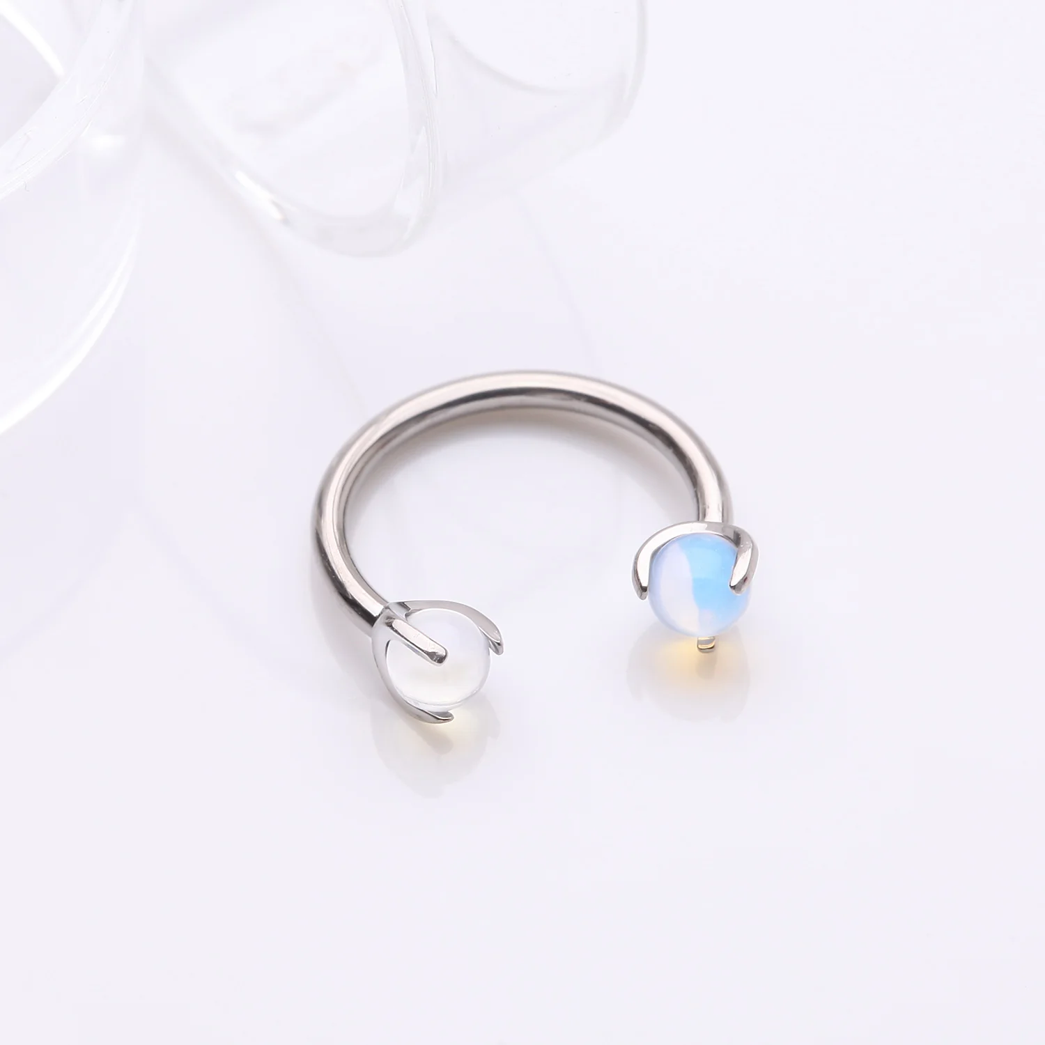 Implant Grade Titanium Opalite Stone Ball Claw Prong Internally Threaded Horseshoe Barbell - Image 2