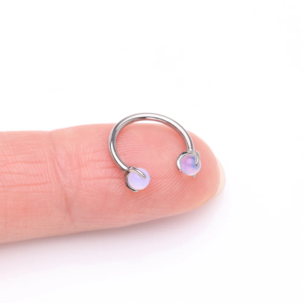 Implant Grade Titanium Opalite Stone Ball Claw Prong Internally Threaded Horseshoe Barbell - Image 3