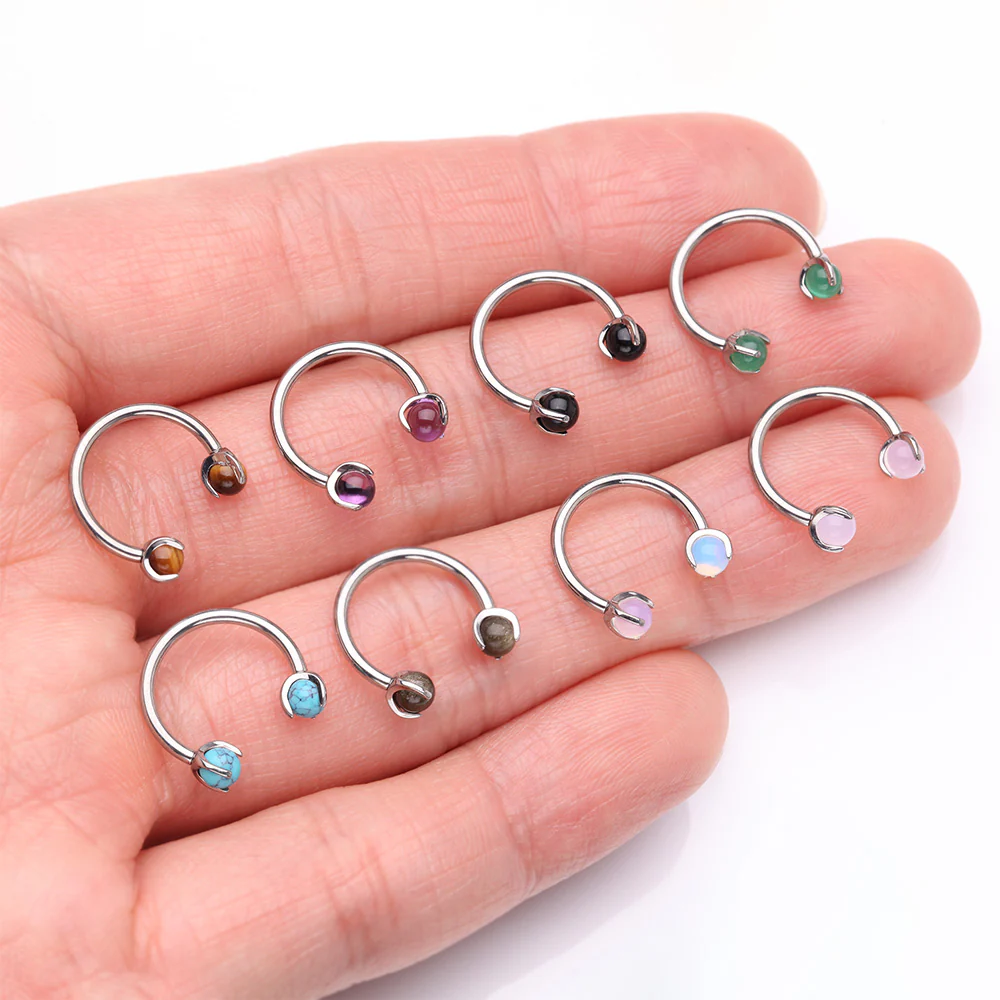 Implant Grade Titanium Opalite Stone Ball Claw Prong Internally Threaded Horseshoe Barbell - Image 4