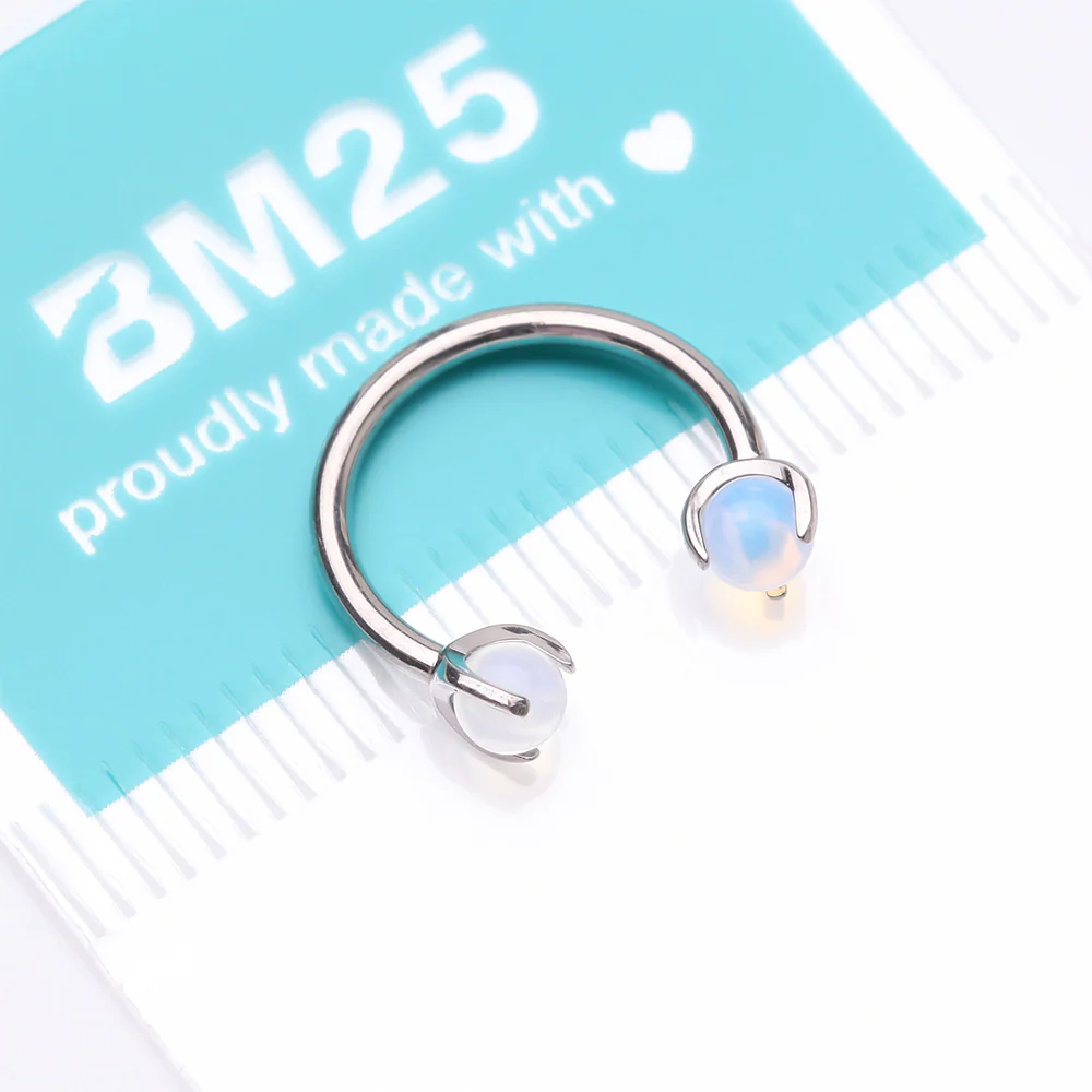 Implant Grade Titanium Opalite Stone Ball Claw Prong Internally Threaded Horseshoe Barbell - Image 5