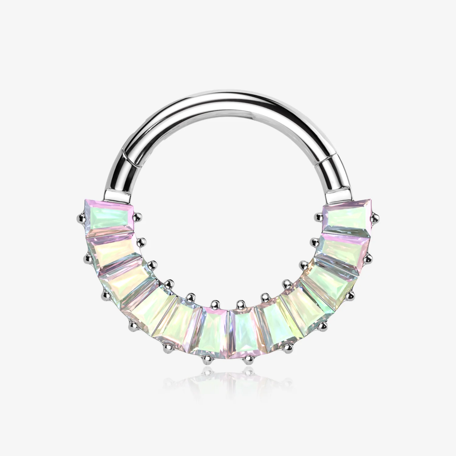 Implant Grade Titanium Pave Baguette Sparkle Clicker Hoop Ring