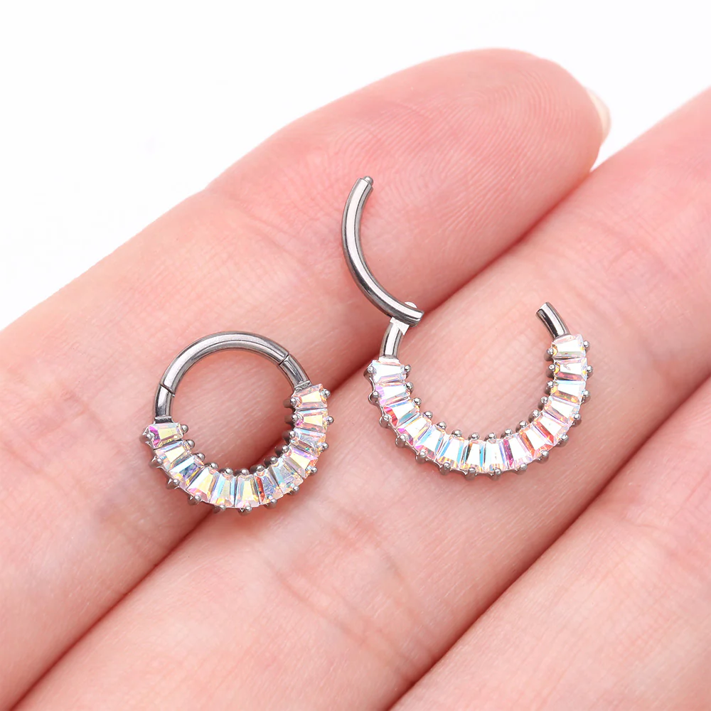 Implant Grade Titanium Pave Baguette Sparkle Clicker Hoop Ring - Image 4