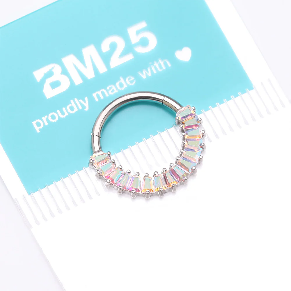Implant Grade Titanium Pave Baguette Sparkle Clicker Hoop Ring - Image 5
