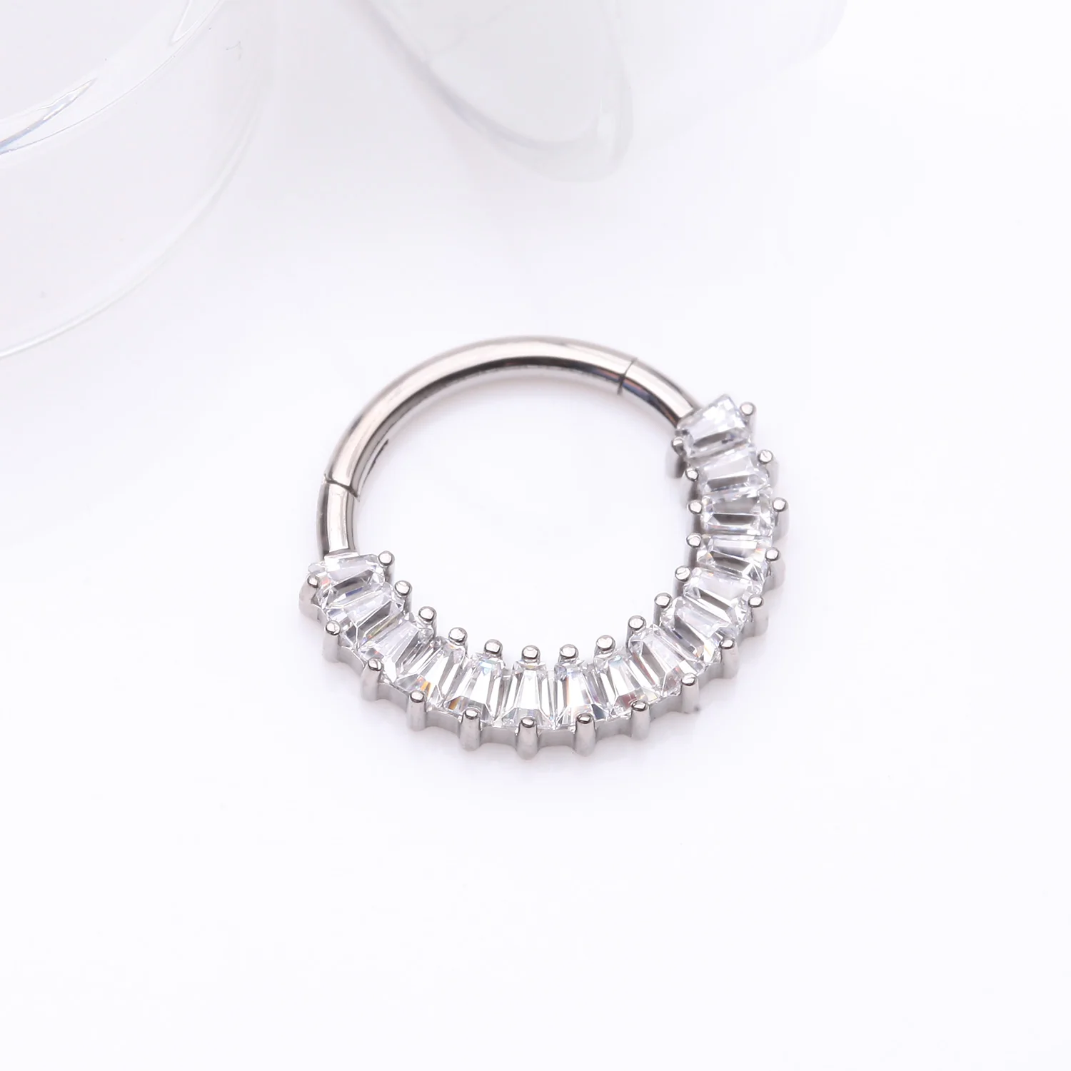Implant Grade Titanium Pave Baguette Sparkle Clicker Hoop Ring - Image 2