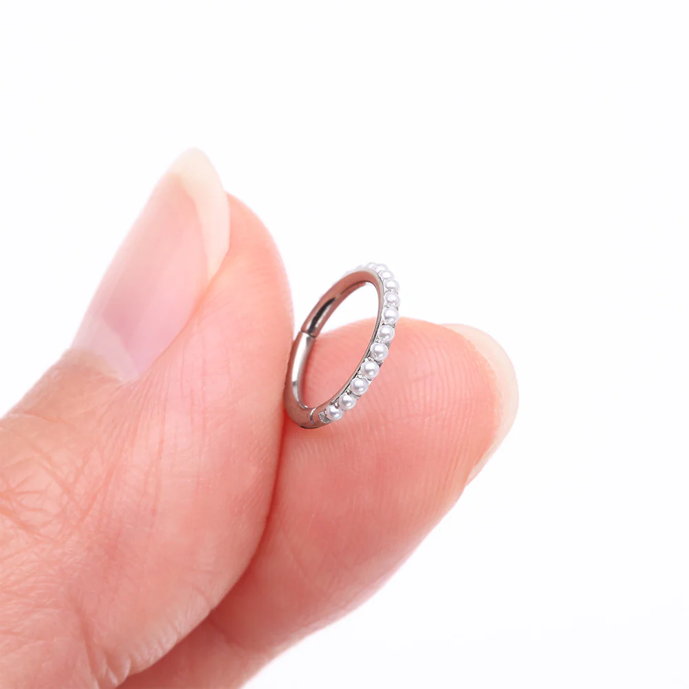 Implant Grade Titanium Pearlescent Beads Lined Clicker Hoop Ring - Image 3