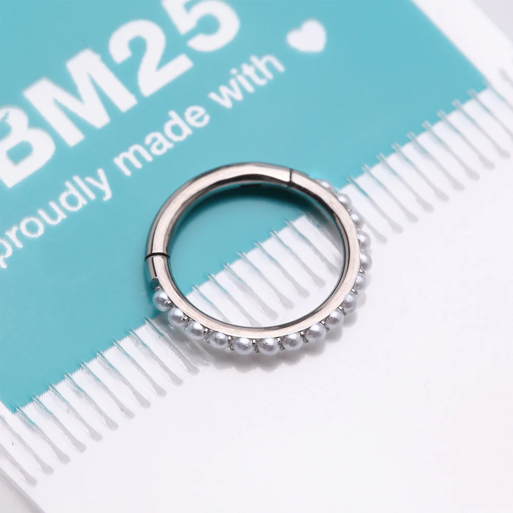 Implant Grade Titanium Pearlescent Beads Lined Clicker Hoop Ring - Image 5