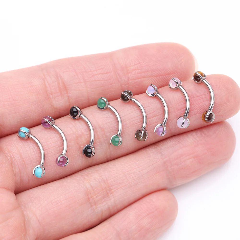 Implant Grade Titanium Pink Opalite Stone Ball Claw Prong Internally Threaded Curved Barbell - Image 4