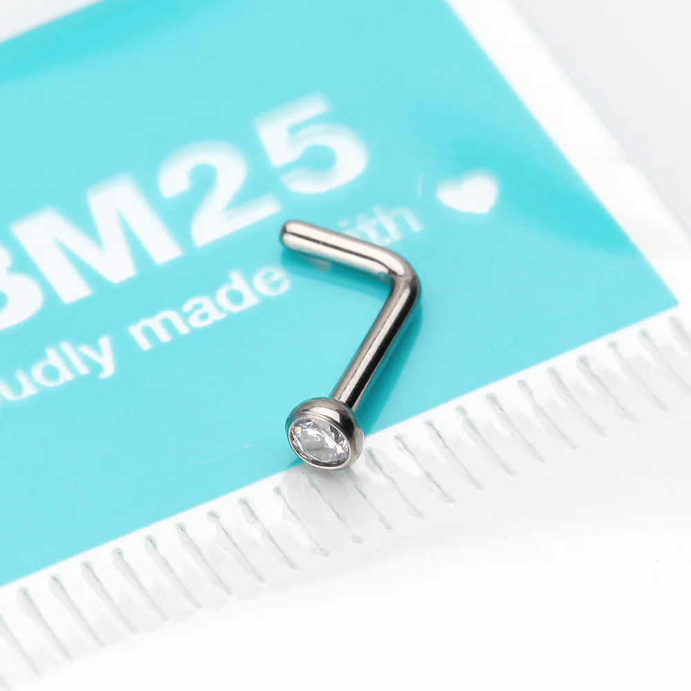 Implant Grade Titanium Press Fit Sparkle Gem Top L-Shaped Nose Ring - Image 3