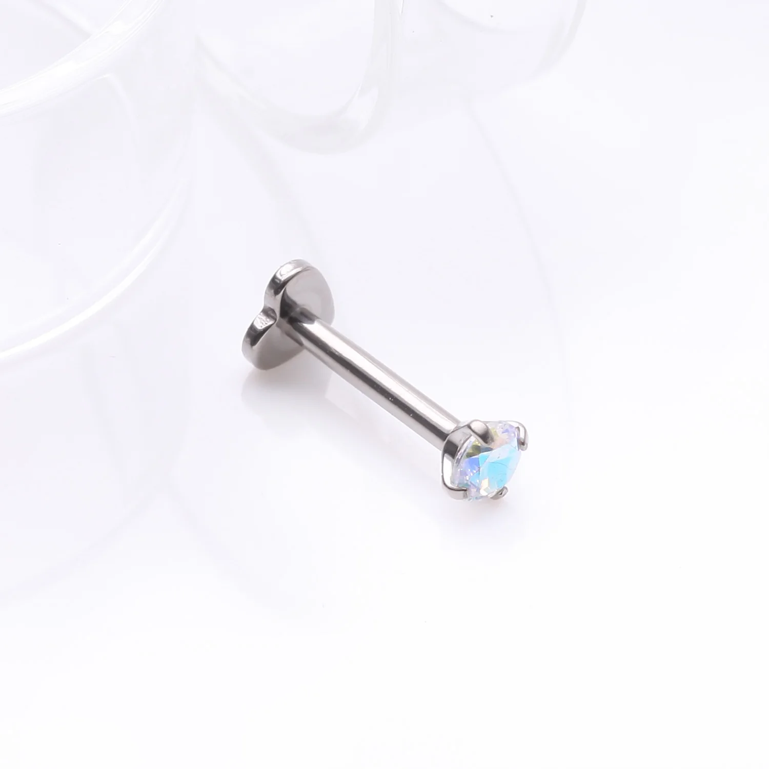 Implant Grade Titanium Prong Gem Sparkle Internally Threaded Heart Back Labret - Image 2