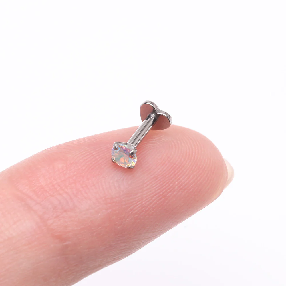 Implant Grade Titanium Prong Gem Sparkle Internally Threaded Heart Back Labret - Image 3