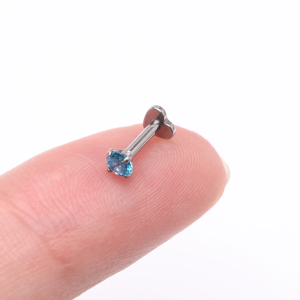Implant Grade Titanium Prong Gem Sparkle Internally Threaded Heart Back Labret - Image 3