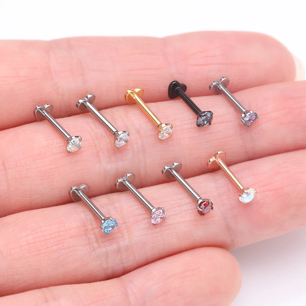 Implant Grade Titanium Prong Gem Sparkle Internally Threaded Heart Back Labret - Image 4