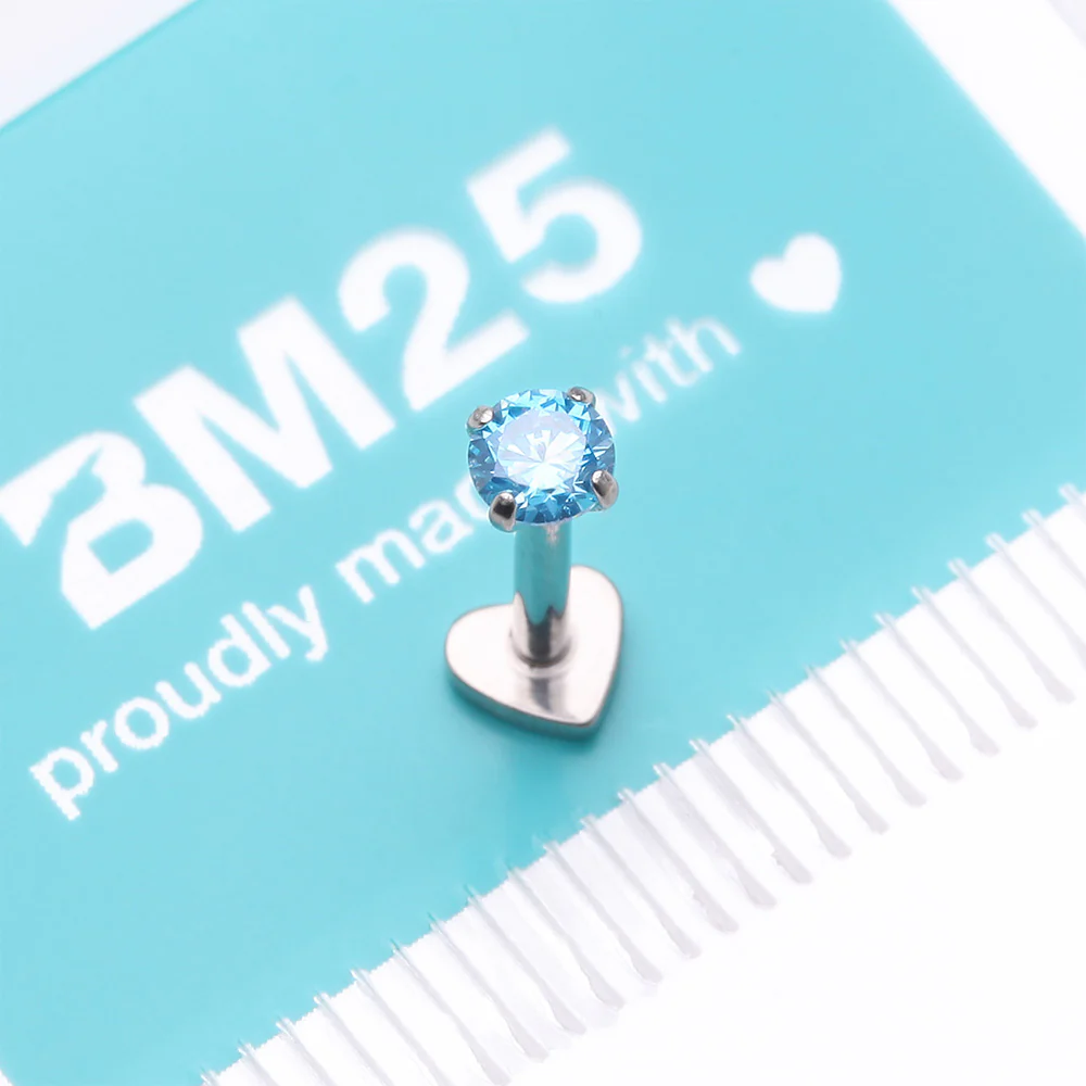 Implant Grade Titanium Prong Gem Sparkle Internally Threaded Heart Back Labret - Image 5