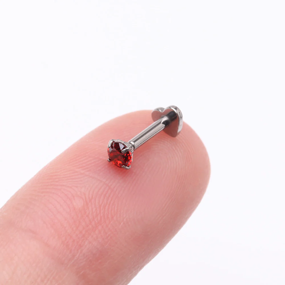 Implant Grade Titanium Prong Gem Sparkle Internally Threaded Heart Back Labret - Image 3