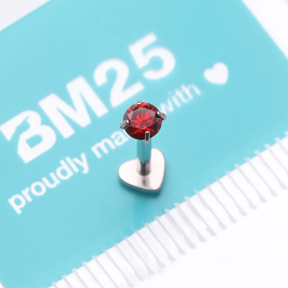 Implant Grade Titanium Prong Gem Sparkle Internally Threaded Heart Back Labret - Image 5