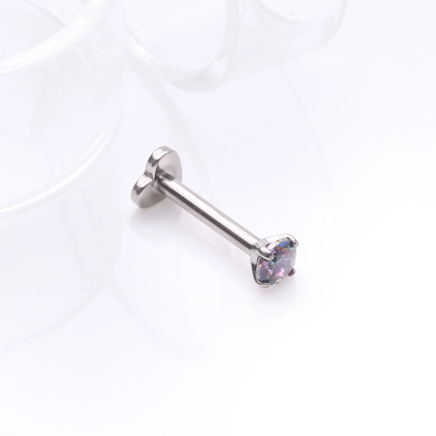 Implant Grade Titanium Prong Gem Sparkle Internally Threaded Heart Back Labret - Image 2