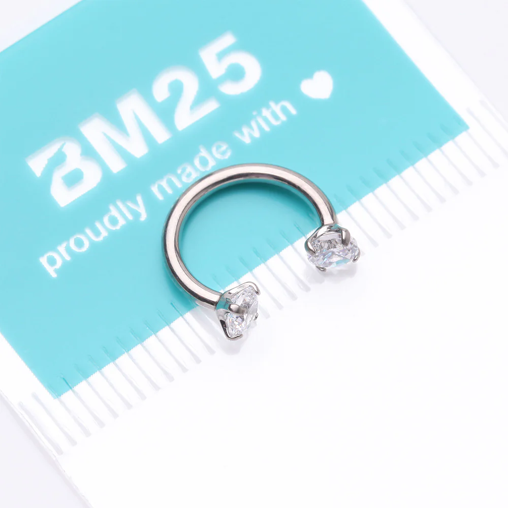 Implant Grade Titanium Prong Gem Sparkle Internally Threaded Horseshoe Barbell - Image 5