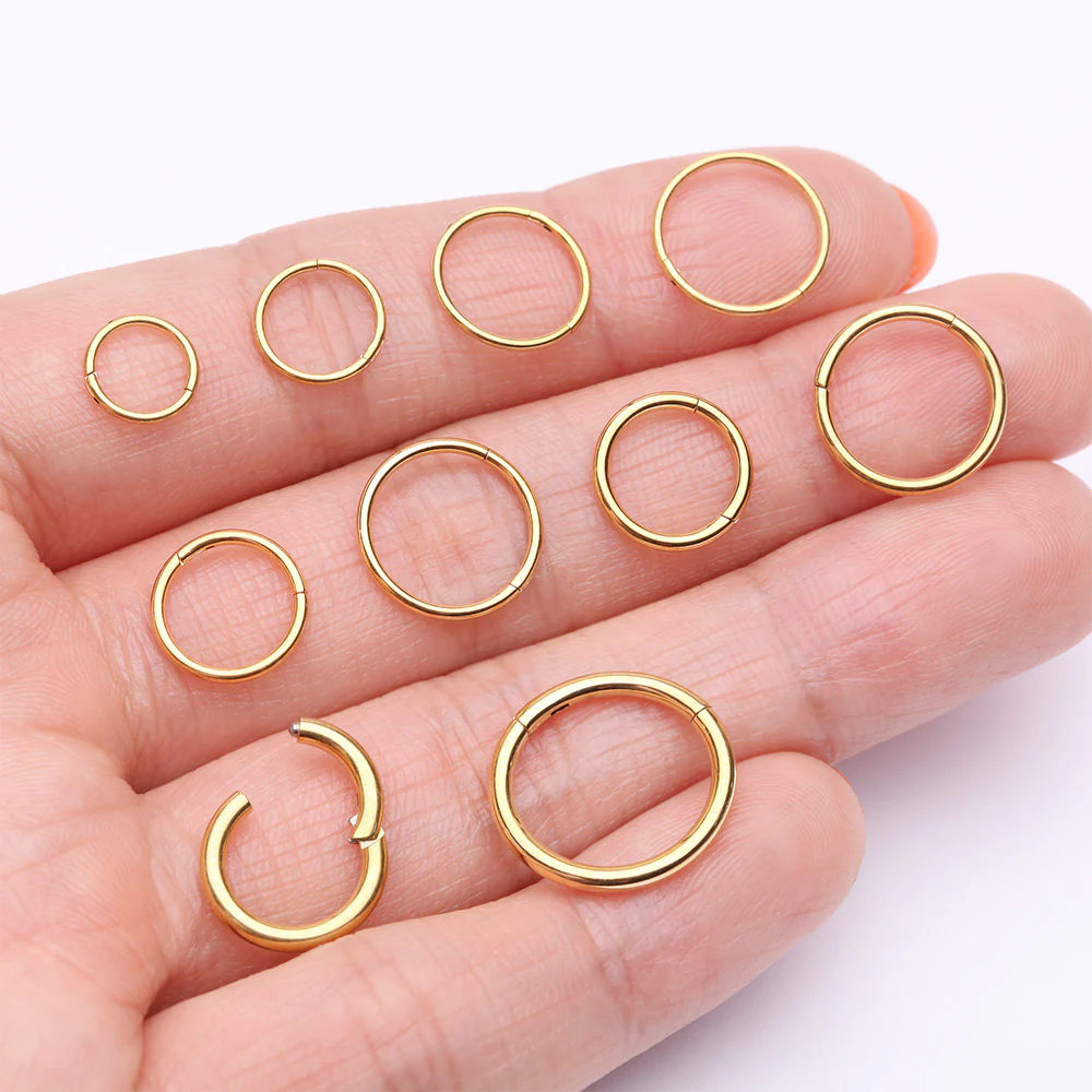 Implant Grade Titanium PVD Golden Basic Seamless Hinged Clicker Hoop Ring - Image 3
