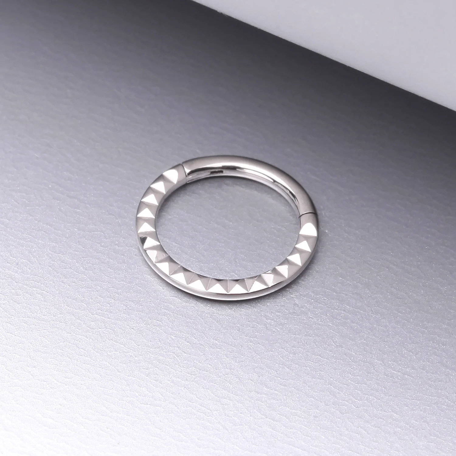 Implant Grade Titanium Pyramid Front Geometric Seamless Clicker Hoop Ring - Image 2