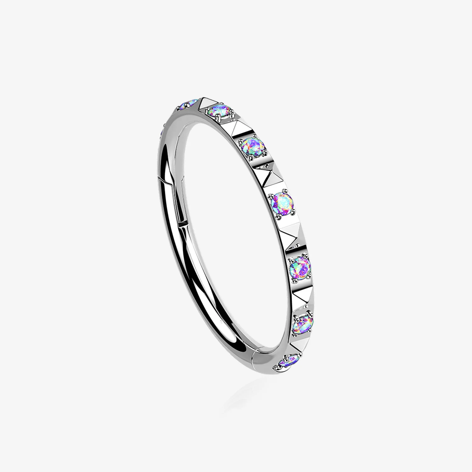 Implant Grade Titanium Pyramid Sparkle Studded Geometric Seamless Clicker Hoop Ring