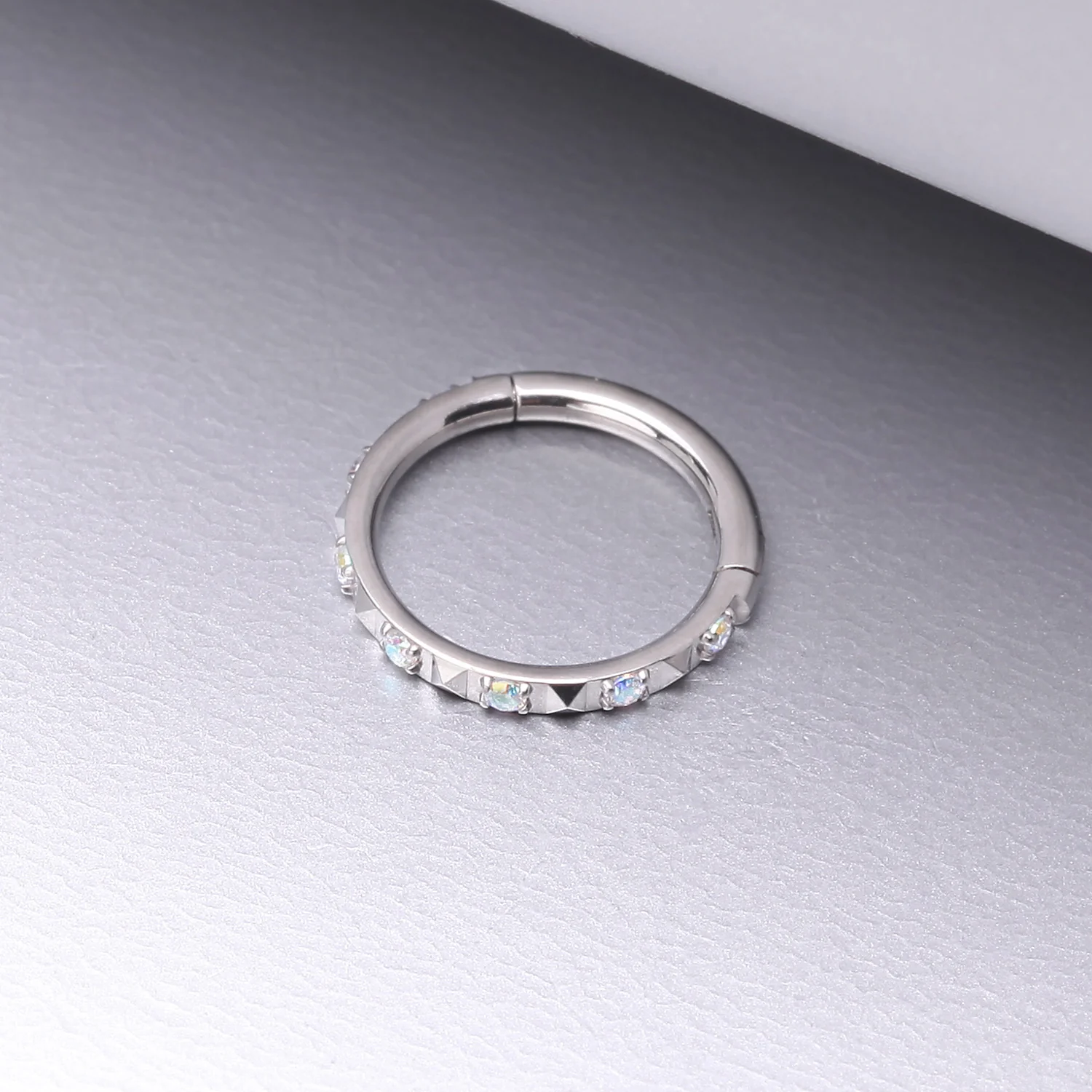 Implant Grade Titanium Pyramid Sparkle Studded Geometric Seamless Clicker Hoop Ring - Image 2