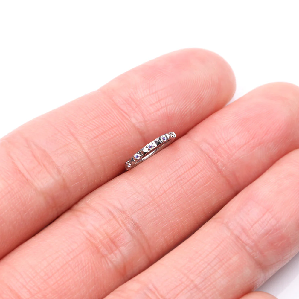 Implant Grade Titanium Pyramid Sparkle Studded Geometric Seamless Clicker Hoop Ring - Image 3