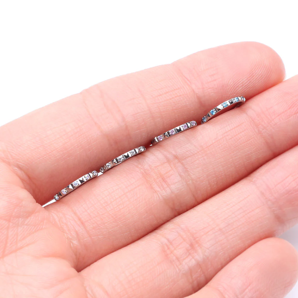 Implant Grade Titanium Pyramid Sparkle Studded Geometric Seamless Clicker Hoop Ring - Image 4