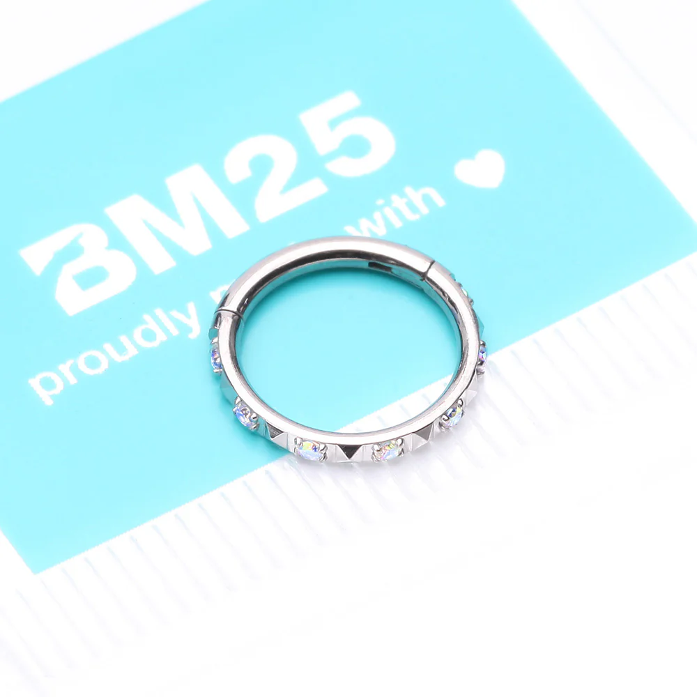 Implant Grade Titanium Pyramid Sparkle Studded Geometric Seamless Clicker Hoop Ring - Image 5