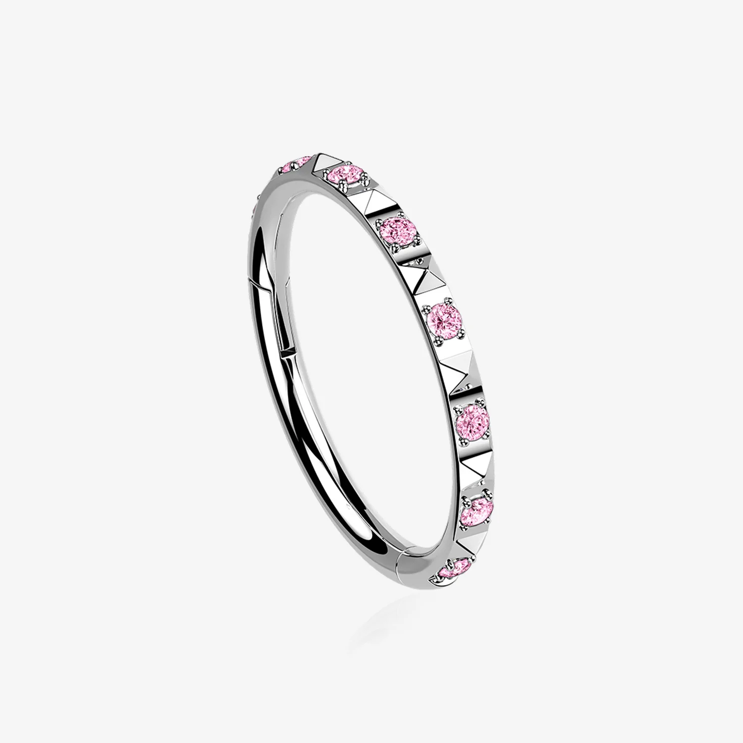 Implant Grade Titanium Pyramid Sparkle Studded Geometric Seamless Clicker Hoop Ring
